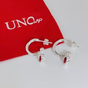 UNO de 50 Piercings Earring Open Hoops Featuring Earring with Red Crystal Silver